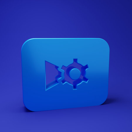 Blue Music or video settings button icon isolated on blue background. Minimalism concept. 3D render illustration.の写真素材