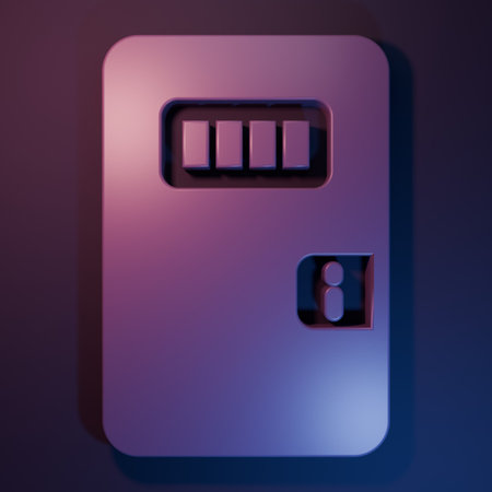 Purple Prison cell door with grill window icon isolated on purple-blue background. Minimalism...