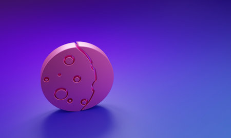 Pink Eclipse of the sun icon isolated on purple-blue background. Total sonar eclipse. Minimalism concept. 3D render illustration.の写真素材