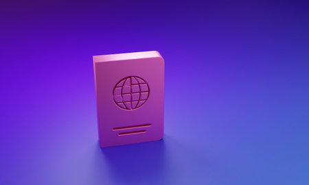 Pink Passport with biometric data icon isolated on purple-blue background. Identification Document. Minimalism concept. 3D render illustration.の写真素材