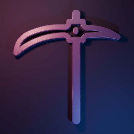 Purple Pickaxe icon isolated on purple-blue background. Minimalism concept. 3D render illustration.