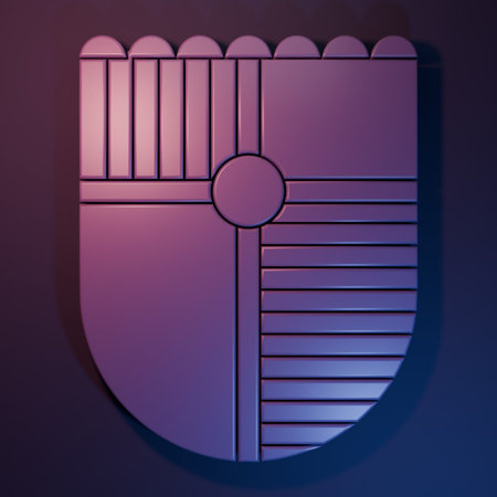 Purple Shield for game icon isolated on purple-blue background. Minimalism concept. 3D render illustration.の写真素材