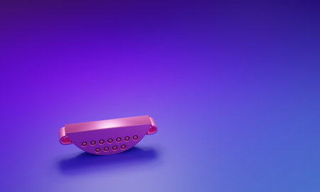 Pink Kitchen colander icon isolated on purple-blue background. Cooking utensil. Cutlery sign. Minimalism concept. 3D render illustration.の写真素材