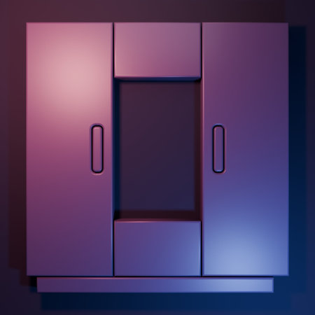Purple Wardrobe icon isolated on purple-blue background. Minimalism concept. 3D render illustration.の写真素材