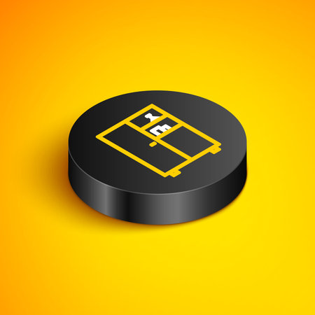 Isometric line Medicine cabinet icon isolated on yellow background. Black circle button. Vector.のイラスト素材