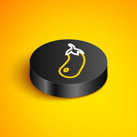 Isometric line Eggplant icon isolated on yellow background. Black circle button. Vector.のイラスト素材
