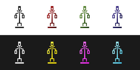 Set Street light system icon isolated on black and white background. Vector.のイラスト素材