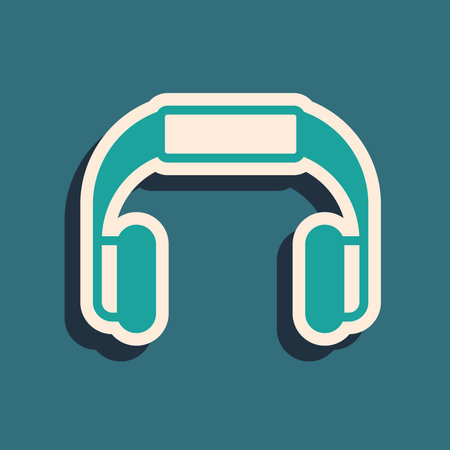 Green Headphones icon isolated on green background. earphones. Concept for listening to music, service, communication and operator. Long shadow style. Vector.のイラスト素材