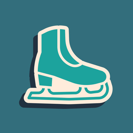 Green Skates icon isolated on green background. Ice skate shoes icon. Sport boots with blades. Long shadow style. Vector.のイラスト素材