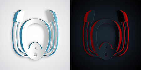 Paper cut Diving mask with snorkel icon isolated on gray and black background. Extreme sport. Diving underwater equipment. Paper art style. Vector.のイラスト素材