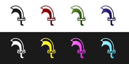 Set Sword for game icon isolated on black and white background. Vector.のイラスト素材
