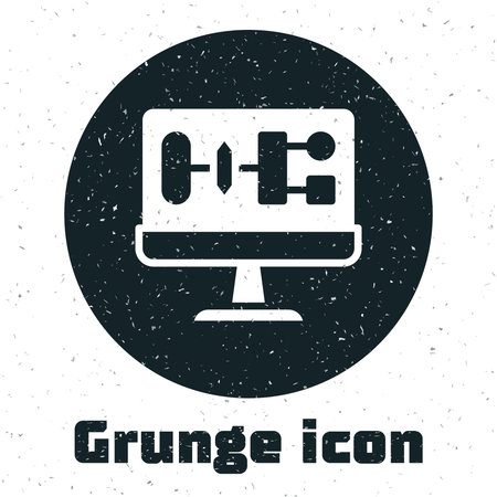 Grunge Algorithm icon isolated on white background. Algorithm symbol design from Artificial Intelligence collection. Monochrome vintage drawing. Vector.のイラスト素材
