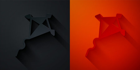 Paper cut Kite icon isolated on black and red background. Paper art style. Vector.のイラスト素材