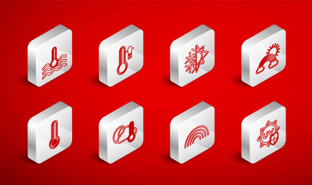 Set line UV protection Meteorology thermometer Sun and snowflake Rainbow with clouds sun Water Thermometer cloud moon and icon. Vector.のイラスト素材