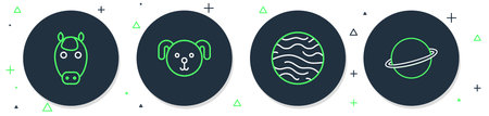 Set line Dog zodiac Planet Venus Horse and Saturn icon. Vector.
