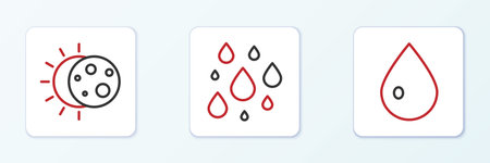 Set line Water drop Eclipse of the sun and icon. Vector.のイラスト素材