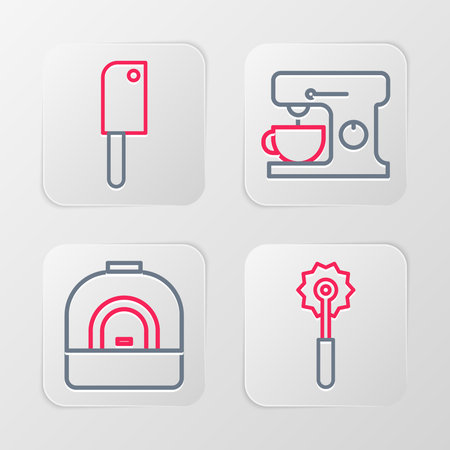 Set line Pizza knife Oven Electric mixer and Meat chopper icon. Vector.のイラスト素材