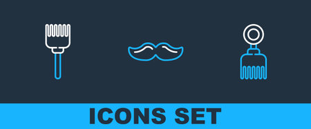 Set line Hairbrush and Mustache icon. Vector.のイラスト素材