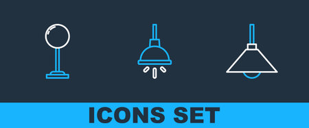 Set line Lamp hanging Floor lamp and Chandelier icon. Vector.のイラスト素材