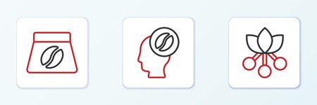 Set line Coffee bean branch Bag coffee beans and Barista icon. Vector.のイラスト素材