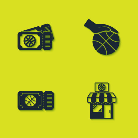 Set Basketball game ticket, Sports shop and basketball, and Hand with icon. Vector.のイラスト素材