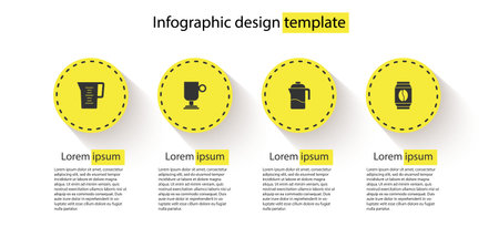 Set Jug glass with water, Irish coffee, French press and Bag beans. Business infographic template. Vector.のイラスト素材