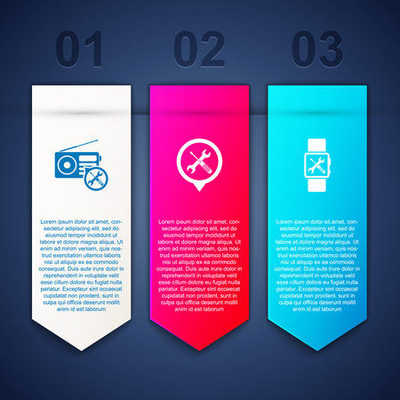 Set Radio service, Location and Smartwatch. Business infographic template. Vector.のイラスト素材