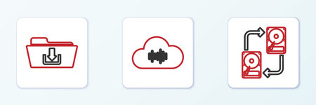 Set line Data exchange with hhd Folder download and Music streaming service icon. Vector.のイラスト素材