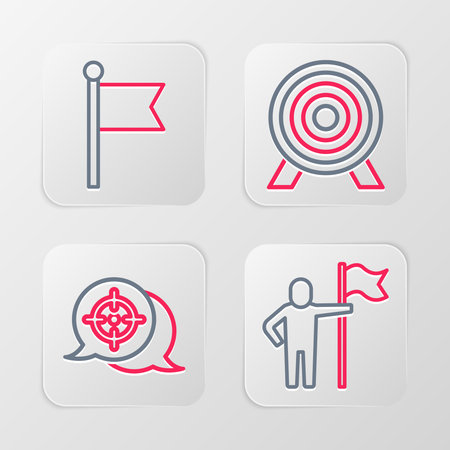 Set line Man holding flag Target and Flag icon. Vector.のイラスト素材