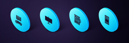 Set Isometric Create account screen, Slot machine, Computer monitor and Game console with joystick icon. Vector.のイラスト素材