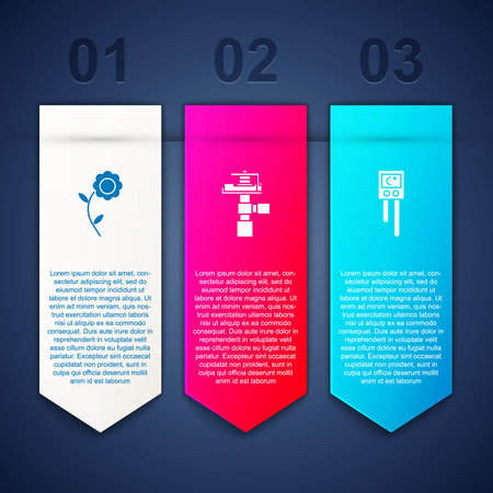 Set Flower, Automatic irrigation sprinklers and Temperature and humidity sensor. Business infographic template. Vector.のイラスト素材