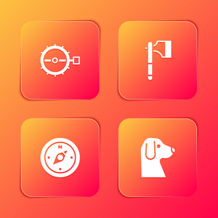 Set Trap hunting, Wooden axe, Compass and Dog icon. Vector.のイラスト素材