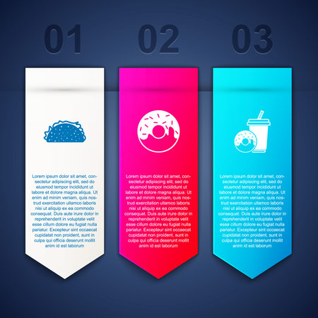 Set Taco with tortilla, Donut and Soda drink donut. Business infographic template. Vector.のイラスト素材
