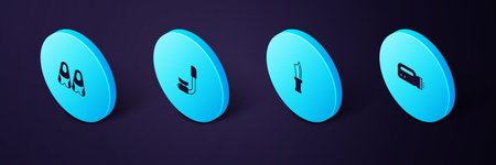 Set Isometric Flashlight for diver, Diving knife, Snorkel and Flippers swimming icon. Vector.のイラスト素材