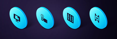 Set Isometric Cinema ticket, Sound mixer controller, camera and Camera and location icon. Vector.のイラスト素材