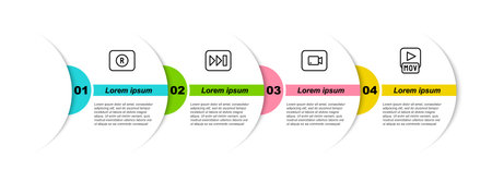 Set line Record button, Fast forward, Play video and MOV file. Business infographic template. Vector.のイラスト素材