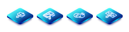 Set Isometric line Briefcase, Mobile stock trading, Debt ball chained coin and Dollar rate decrease...