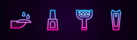 Set line Nail manicure, Bottle of nail polish, file and cutter. Glowing neon icon. Vector.のイラスト素材