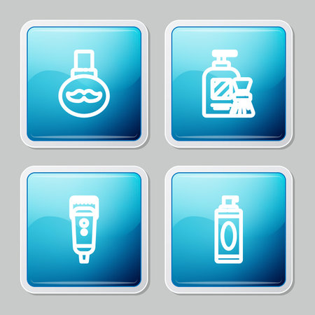 Set line Beard and mustaches care oil bottle, Shaving gel foam brush, Electrical hair clipper or shaver and icon. Vector.のイラスト素材