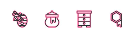 Set line Hive for bees, , Jar of honey and Honeycomb icon. Vector.のイラスト素材