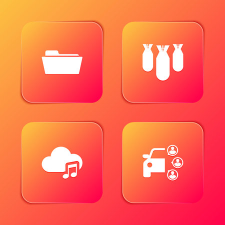 Set Folder, Aviation bombs, Music streaming service and Car sharing icon. Vector.のイラスト素材