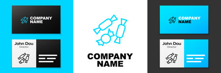 Blue line Candy icon isolated on white background. Happy Halloween party. Logo design template element. Vector.のイラスト素材