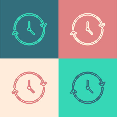 Pop art line Clock icon isolated on color background. Time symbol. Vector.のイラスト素材