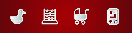 Set Rubber duck Abacus Baby stroller and Tetris electronic game icon. Vector.のイラスト素材