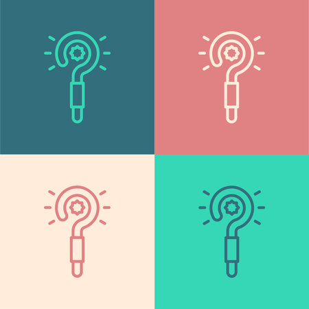 Pop art line Magic wand icon isolated on color background. Star shape magic accessory. Magical power. Vector.のイラスト素材