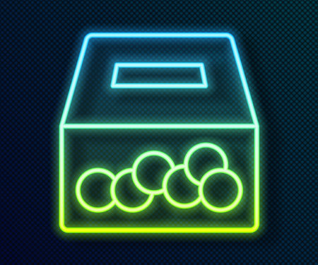 Glowing neon line Donation and charity icon isolated on black background. Donate money and charity concept. Vector.のイラスト素材