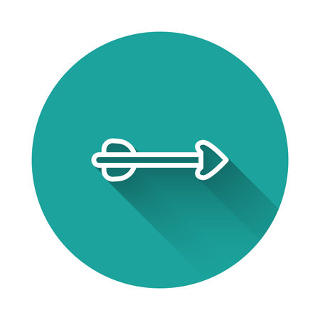 White line Arrow icon isolated with long shadow background. Green circle button. Vector.のイラスト素材