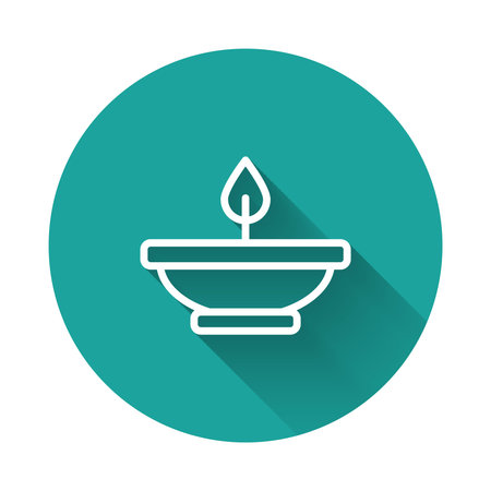 White line Aroma lamp icon isolated with long shadow. Green circle button. Vector.のイラスト素材