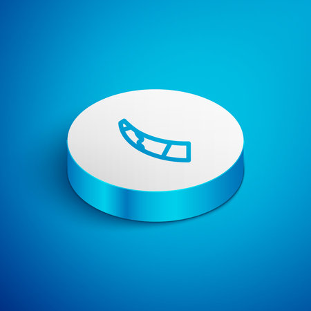 Isometric line Hunting horn icon isolated on blue background. White circle button. Vector.のイラスト素材