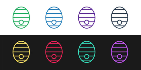 Set line Hive for bees icon isolated on black and white background. Beehive symbol. Apiary and beekeeping. Sweet natural food. Vector.のイラスト素材